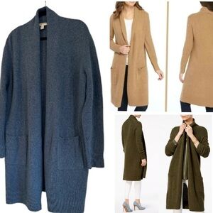 Michael Kors | Denim Blue Boucle Wool-Blend Long Cardigan | Size XL